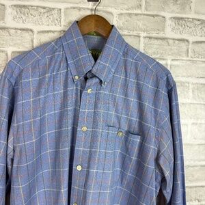 Orvis Blue Windowpane Long Sleeve Chest Pocket Button Down Shirt Medium STAINED